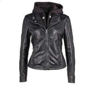 MAURITIUS DUFFI Moto Leather Jacket with Star Hoodie Size EUSmall/ US6